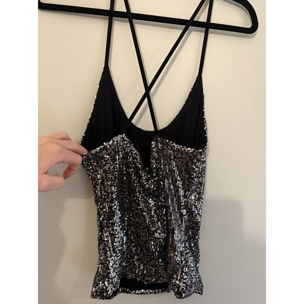 NWT Elan Sequin Silver Tank Top Women's Size Medium $69 [jb] - Picture 6 of 7